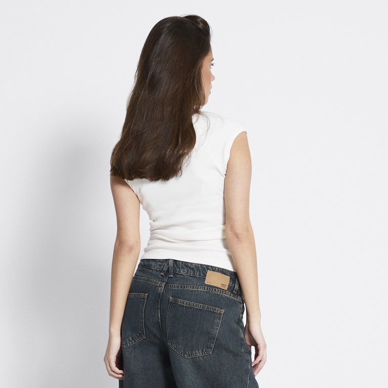 Ribbed v-neck top "Abigail" Off white